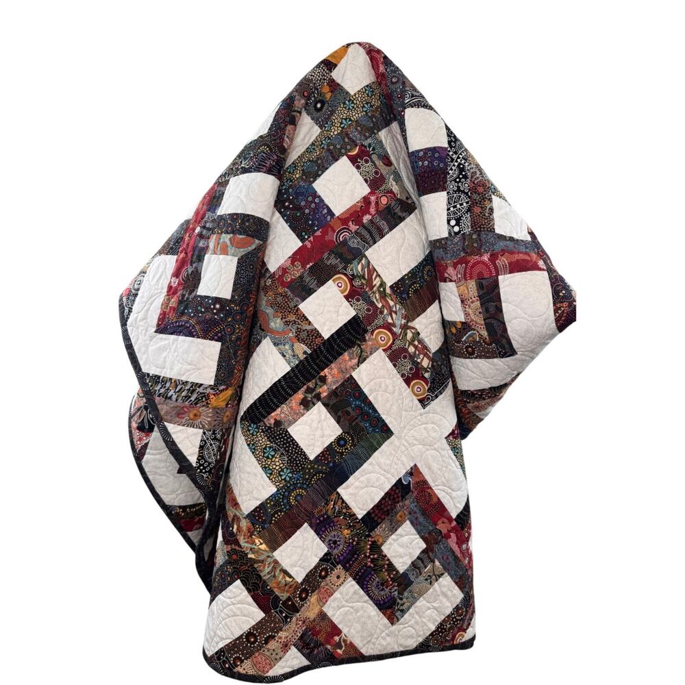 Handmade Large Blanket Throw Floral Patchwork Quilted Square Shaped 97 x 97" NEW